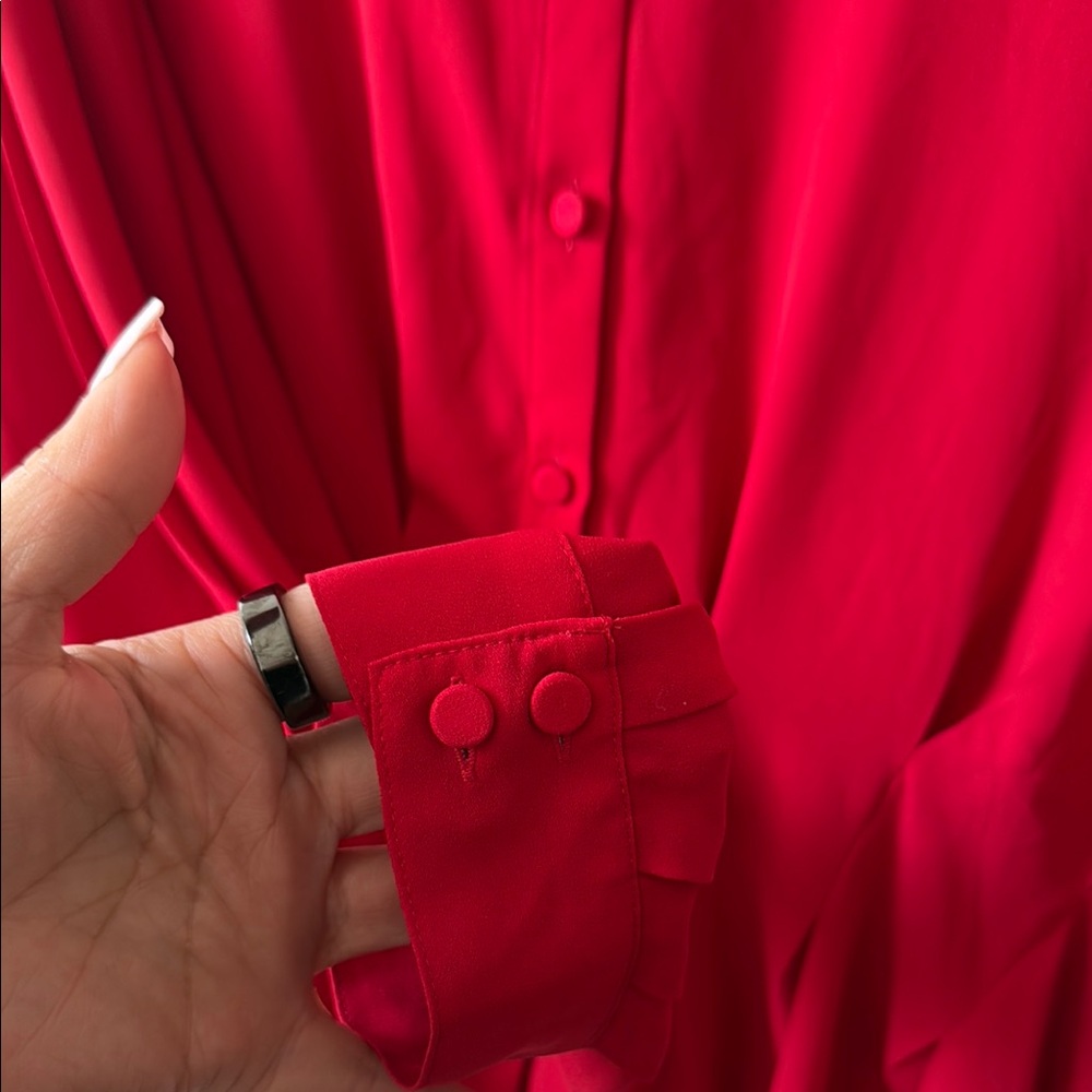 Express Women's Red Button-Up Top - Picture 4 of 7